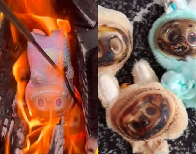 라부부가 고대 악마라는 음모론이 퍼지며 인형을 훼손하는 네티즌들 /사진=틱톡 캡처