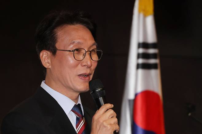 김민석 국무총리가 22일 서울 여의도 콘래드서울 호텔에서 열린 주한미국상공회의소(암참) 세미나에서 기조연설을 하고 있다. 연합뉴스