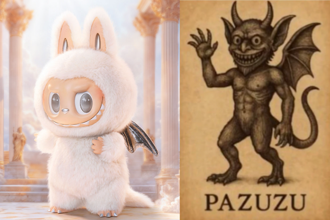 중국 인형 '라부부'가 메소포타미아 신화 속 악마 '파주주'를 닮아 악령이 깃들 수 있다는 음모론이 중국 SNS를 중심으로 확산되고 있다. 사진=팝마트/페이스북 캡처