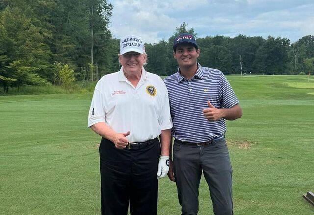 스페인 프로골퍼 유제니오 차카라가 20일 미국 버지니아주 스털링의 트럼프 내셔널 골프코스에서 트럼프 대통령과 라운딩한 뒤 인스타그램에 공개한 사진. 인스타그램 캡처