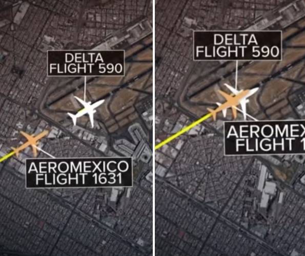 오전 7시 30분쯤 멕시코시티의 베니토 후아레스 국제공항에서 미국 델타항공 여객기와 멕시코의 에어로멕시코 여객기가 충돌할 뻔한 아찔한 상황이 벌어졌다. abc7뉴스 캡처