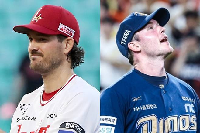 SSG 앤더스(왼쪽)과 NC 라일리(오른쪽)는 후반기 부진한 출발로 폰세와 타이틀 경쟁에서 조금 밀려났다. 사진제공|SSG 랜더스, NC 다이노스