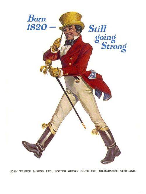 위스키 조니 워커 로고. (출처: Tom Browne, 1909, Public domain, via Wikimedia Commons)