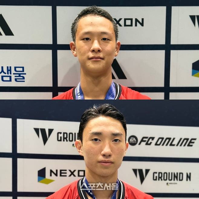 부산 아이파크 개성고 공격수 이호진(위)과 수비수 권준성. 천안 | 정다워 기자