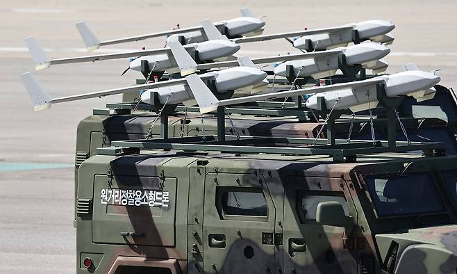 지난 2023년 9월 26일 국군의날 예행연습에 등장한 원거리 정찰용 소형드론. 평양에 투입된 기종과 동일하다. 세계일보 자료사진