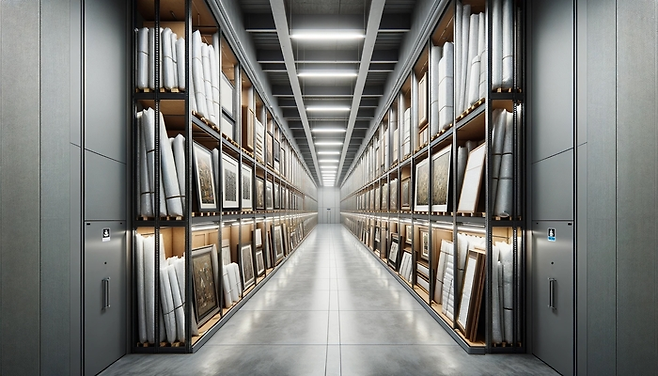 인천국제공항 자유무역지역 내 미술품 전문 수장고 ‘더프리포트 서울’의 공용 수장고 미술품 보관 3D 모델 예시. 더프리포트