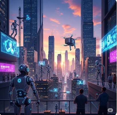 오픈 AI 가 그린 미래 상상도. 로봇이 인간의 일자리를 대체한 모습.