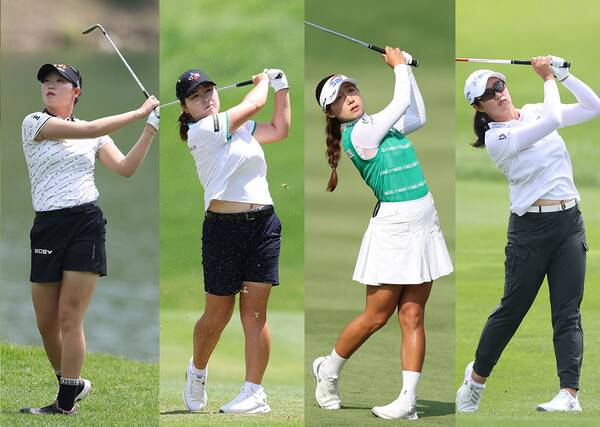 2025년 미국여자프로골프(LPGA) 투어 메이저 대회 AIG 여자오픈에 출전하는 한국여자프로골프(KLPGA) 투어 멤버 방신실, 홍정민, 이동은, 마다솜 프로. 사진제공=KLPGA (사진을 무단으로 사용하지 마십시오.)