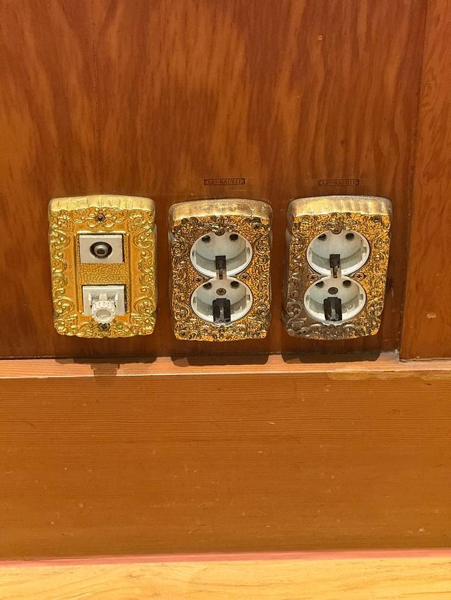 황금색 테두리를 두른 콘센트 커버. 페이지2북스 제공