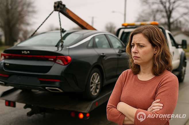 자신의 차량(기아 K5)을 압류해 간 딜러사의 상호를 등록해 더 이상 사용하지 못하게 한 미국 여성의 사연이 화제다. (출처:오토헤럴드)