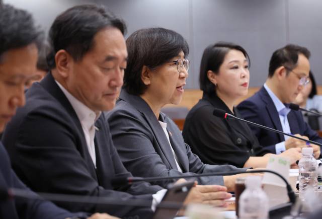 정부서울청사 별관에서 1일 열린 제5차 국민연금기금운용위원회에서 정은경 보건복지부 장관이 발언하고 있다. 연합뉴스