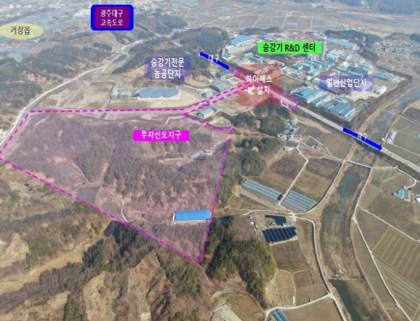 도내 4개 시군이 국토교통부 주관 투자선도지구 사업 공모에 최종 선정됐다. 사진은 거창군 첨단일반산업단지 조감도. / 경남도