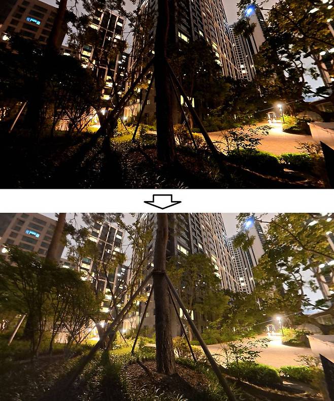 슈퍼 나이트 모드를 활성화하면 야간에도 상당히 밝고 선명한 영상을 찍을 수 있다 / 출처=IT동아
