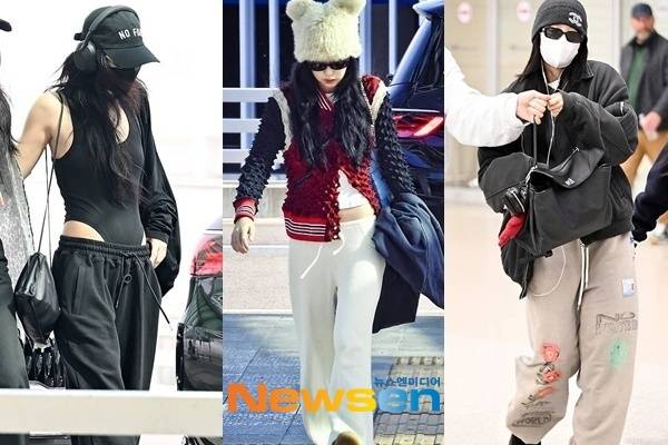 공항에서 다양한 트레이닝팬츠 룩을 선보인 제니/뉴스엔DB