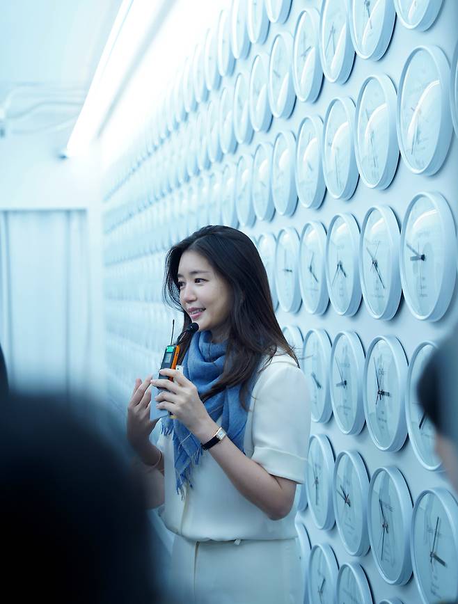 Chloe Kim, executive director of Podo Museum, gives press tour on Friday at the museum.