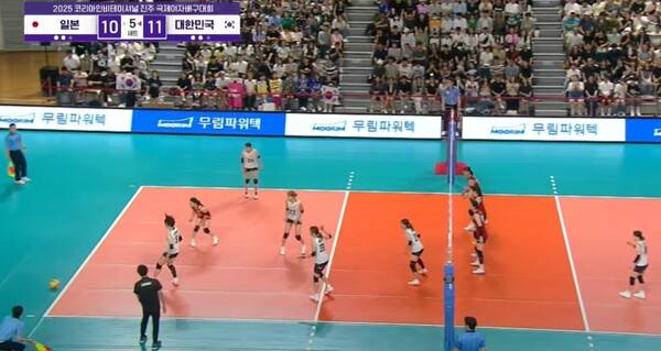 한국의 '인'으로 선언된 서브. ⓒ중계화면 캡처