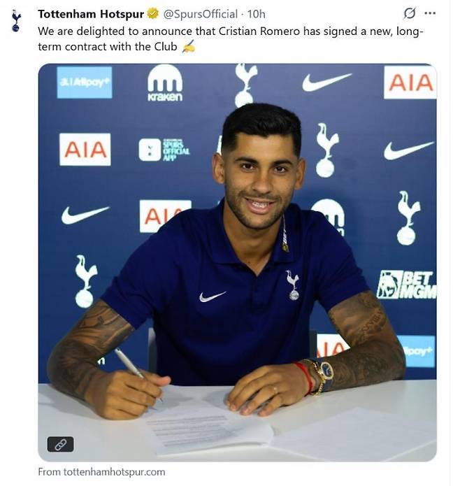 토트넘 구단 SNS 캡처