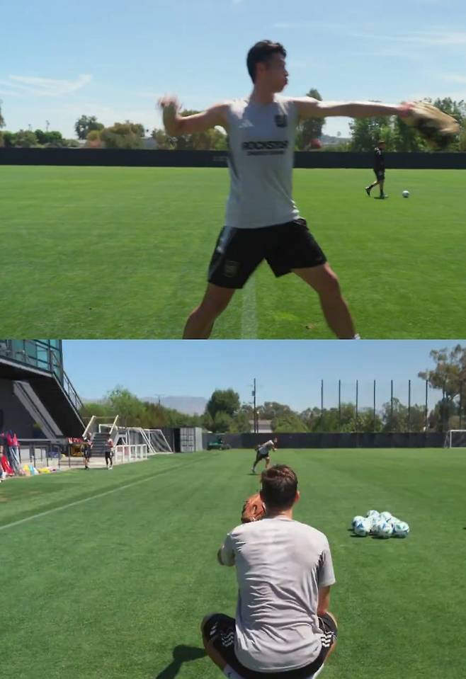 시구 연습 중인 손흥민의 모습. /사진=토트넘 공식 SNS 영상 갈무리