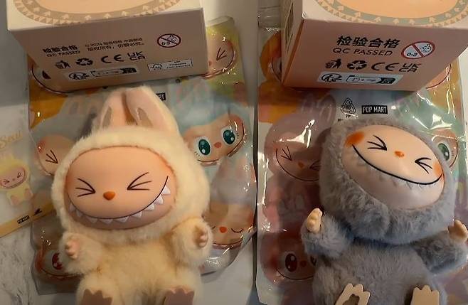 라부부(왼쪽) 인형과 모조품인 라푸푸(오른쪽). 유튜브 캡처