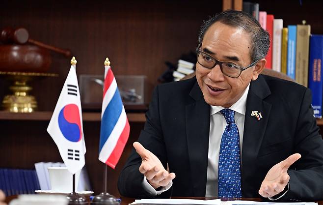 타니 쌩랏 주한태국대사가 지난 20일 서울 용산구 주한태국대사관에서 헤럴드와 인터뷰를 하고 있다. 이상섭 기자