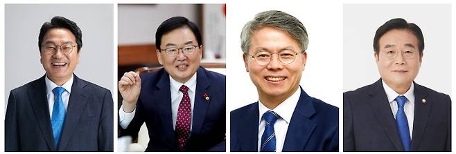 차기 광주광역시장 민주당 후보군. 왼쪽부터 강기정 광주광역시장, 문인 북구청장, 민형배 국회의원, 이병훈 민주당 호남특위 수석부위원장. 더불어민주당 제공