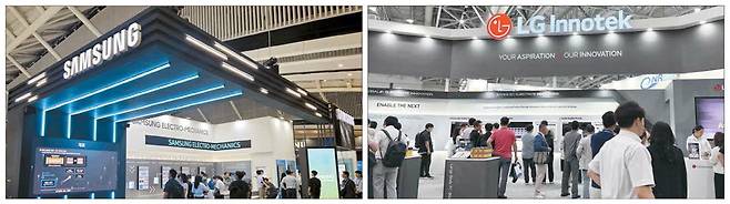 3일 인천 송도 컨벤시아에서 열린 국내 최대 반도체 기판 전시회 'KPCA쇼 2025'에서 삼성전기는 서버·AI용 초대형 FC-BGA와 차세대 글라스코어 기판을 선보였다. LG이노텍은 기판 크기를 줄이고 발열을 개선한 세계 최초 코퍼 포스트 기술과 대면적 FC-BGA를 공개하며 차세대 시장 주도권 경쟁에 나섰다. 삼성전기·LG이노텍