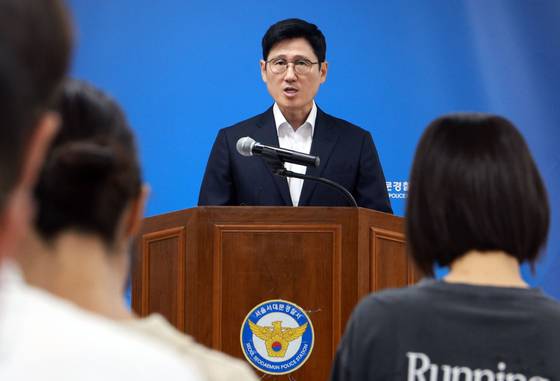 5일 서울 서대문경찰서에서 이대우 형사과장이 아동 유괴 미수 사건 관련 브리핑을 하고 있다. 연합뉴스