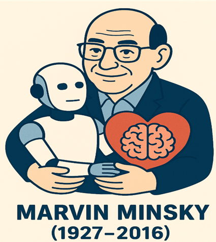 Minsky 교수가 인공지능과 마음을 안고 있는 모습(코파일럿으로 생성)