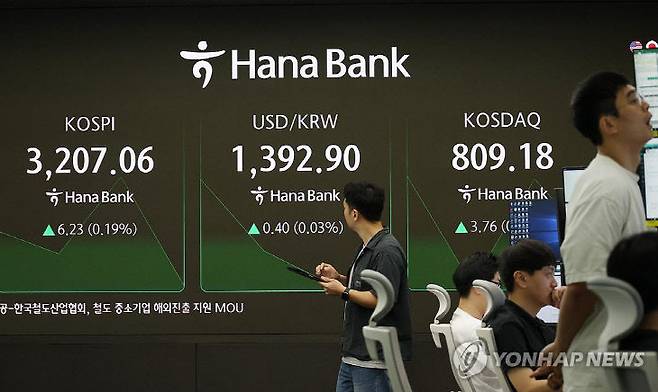9월 5일 하나은행 본점 딜링룸 전광판.(사진=연합뉴스)