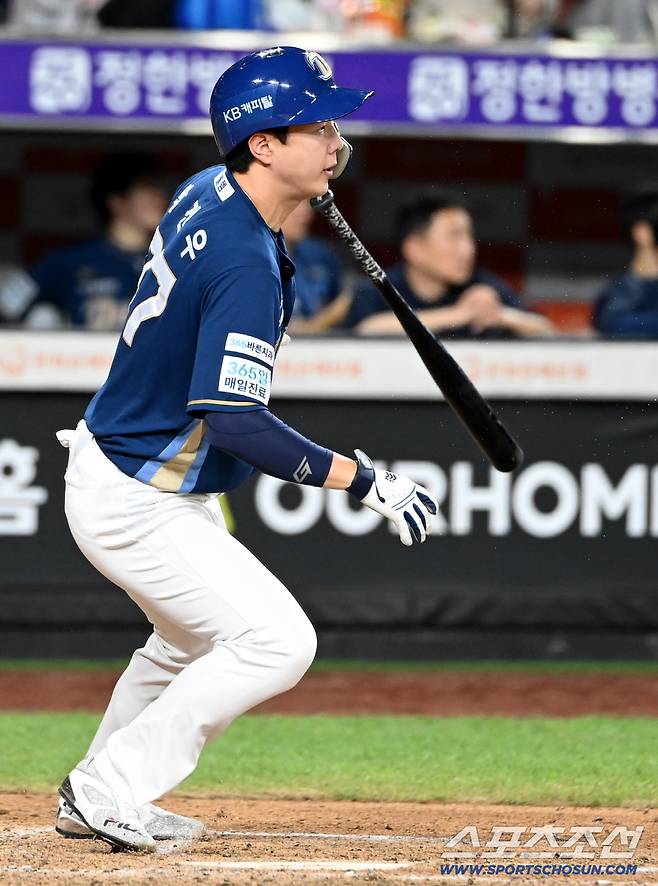 3일 대전 한화생명볼파크에서 열린 NC와 한화의 경기, 7회초 2사 1,3루 NC 박건우가 1타점 동점타를 치고 있다. 대전=허상욱 기자wook@sportschosun.com/2025.09.03/