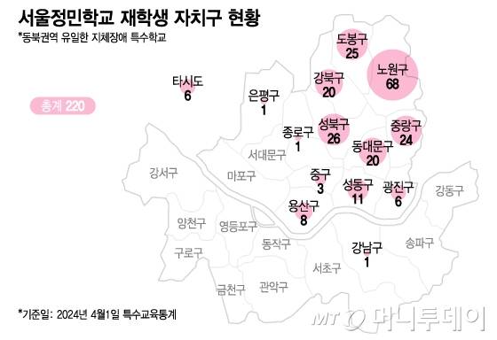 서울정민학교 재학생 자치구 현황/그래픽=이지혜