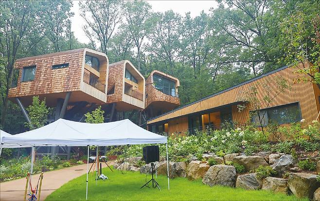 최근 숲길 탐방이나 캠핑 등 ‘힐링 여행 앱’ 이용 증가가 두드러진다. 사진은 서울 노원구 수락산에 위치한 서울 최초 자연휴양림 ‘수락 휴(休)’ 트리하우스. (연합뉴스)