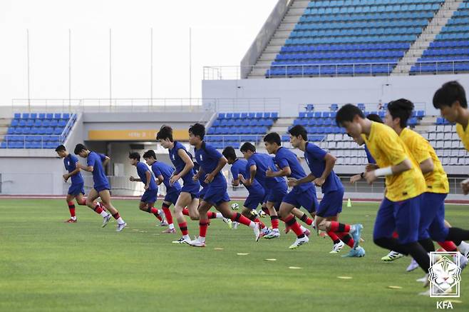 김해에서 진행된 소집 훈련 당시 U-20 대표팀. 대한축구협회
