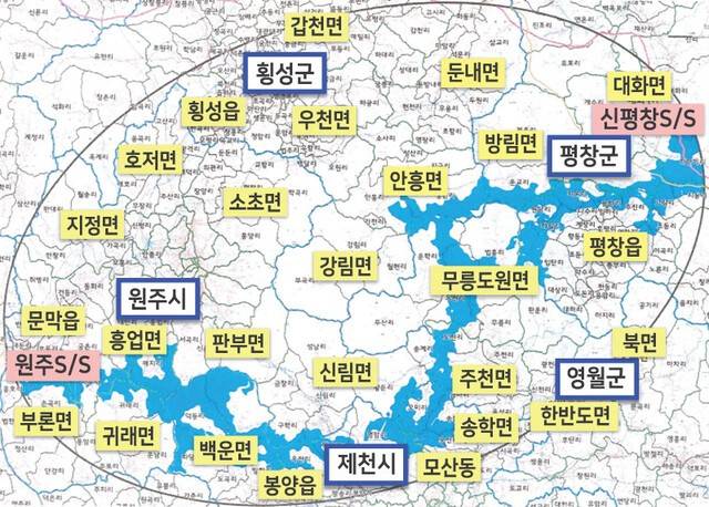 ▲ 한국전력이 확정한 신평창~신원주 송전선로 건설사업 경과대역 분석 결과