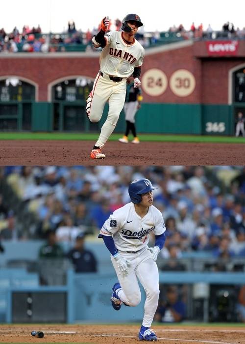 샌프란시스코 이정후(위쪽)와 LA 다저스 김혜성이 13일부터 3연전 맞대결을 펼친다. 게티이미지코리아