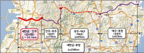 고속도로 제20호 새만금~포항선 노선도. 2025.9.11. 한국도로공사 제공