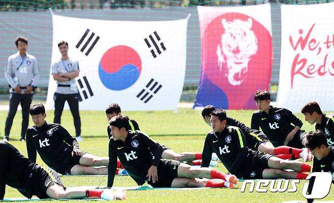 2018 러시아월드컵 베이스캠프였던 상트페테르부르크 스파르타크 스타디움에서 훈련중인 당시 대표팀. ⓒ News1 오대일 기자