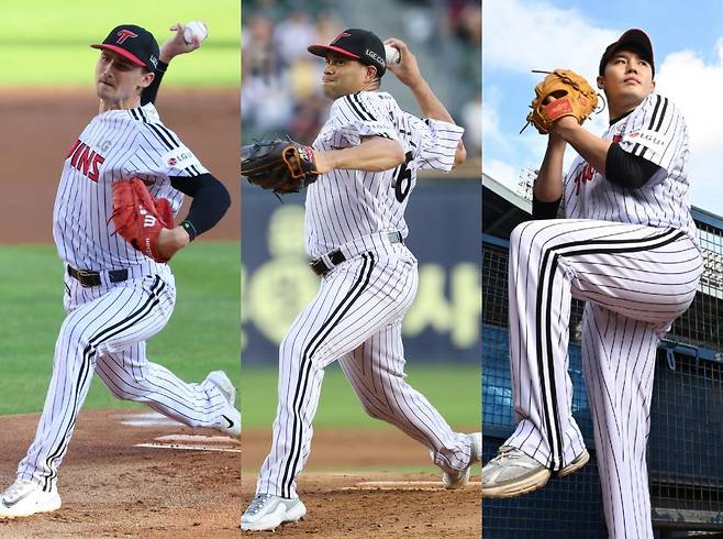 왼쪽부터 LG 트윈스 앤더스 톨허스트‧요니 치리노스‧임찬규. LG 제공‧국민일보 DB