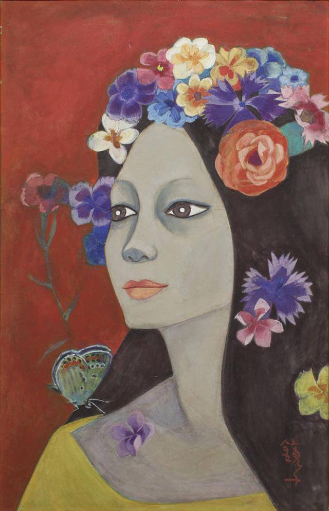 천경자의 대표작 중 하나로 꼽히는 '고(孤)'는 화려한 꽃과 날아드는 나비 등으로 아름답게 표현됐지만, 제목은 '고독하다'는 뜻의 한자 '고'를 썼다. 김현주 서울미술관 전시기획팀장은 "슬픈 외로움이 아니라 내면을 진정으로 마주한 행복한 고독"이라고 설명했다. 서울미술관 제공