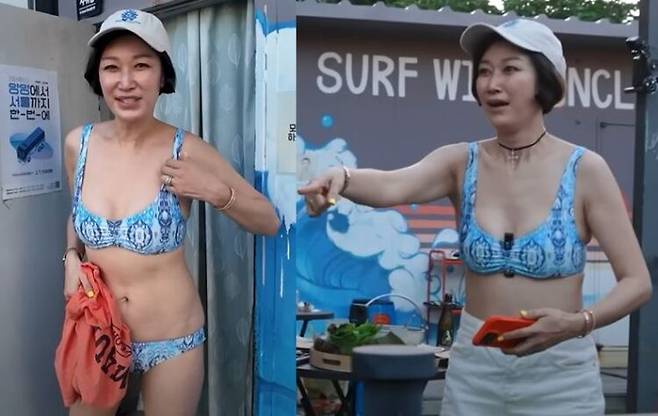 변정수가 비키니를 입고 등장했다. 사진=유튜브 채널 '볼빨간 뇬뇬뇬' 영상 캡처