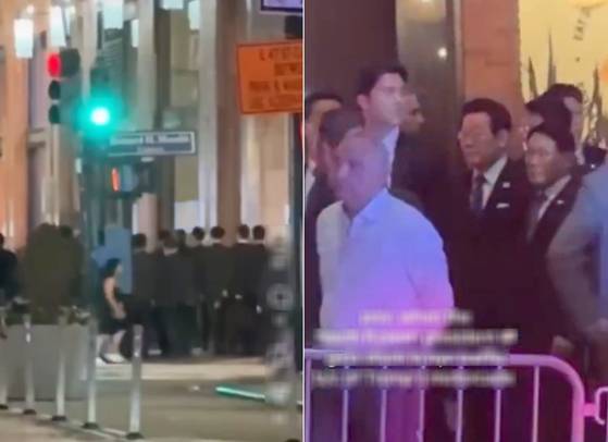 미국 뉴욕에 방문한 이재명 대통령이 교통 통제로 인해 일시적으로 발이 묶인 모습이 포착됐다. 사진 유튜브 캡처