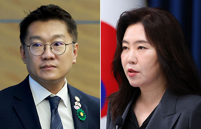 김남준 신임 대통령실 대변인(왼쪽)과 강유정 대변인. /연합뉴스