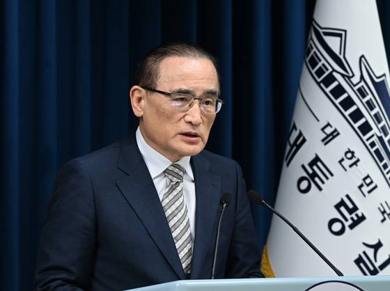 위성락 국가안보실장이 29일 서울 용산 대통령실 청사에서 이사바 시게루 일본 총리 방안 일정 관련 브리핑을 하고 있다. 대통령실사진기자단