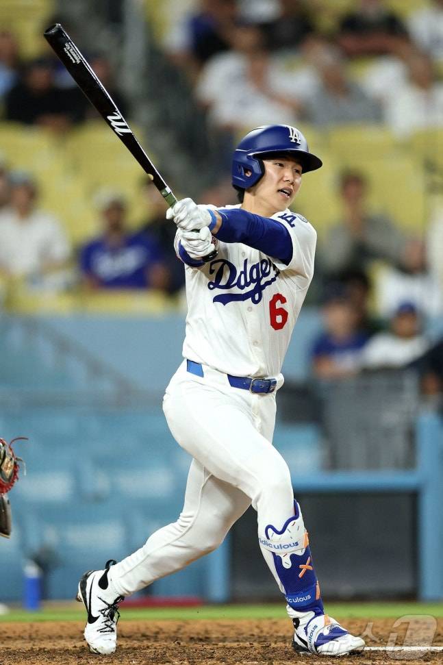 김혜성(26·LA 다저스)이 미국 메이저리그 데뷔 시즌 마지막 경기에서 '시즌 3호 홈런'을 터뜨렸다. /ⓒ AFP=뉴스1