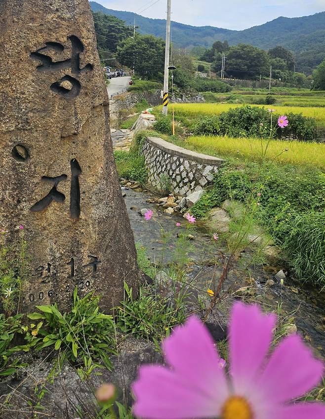 지난 27일 전라남도 곡성군 석곡면 당월리(1구) 당지마을의 입구 앞 표지석. /김성빈 기자 ksb@namdonews.com