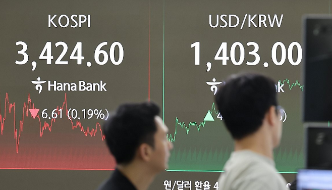 30일 서울 중구 하나은행 딜링룸 현황판에 코스피·코스닥 지수 등이 표시돼 있다. ⓒ연합뉴스