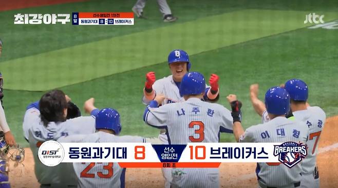브레이커스가 동원과기대를 상대로 첫 승을 올렸다. /사진=JTBC '최강야구' 캡처