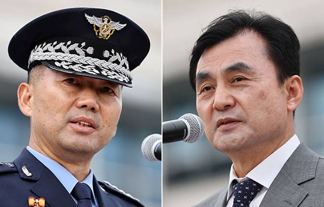 진영승 합참의장(왼쪽)과 안규백 국방부 장관. 연합뉴스