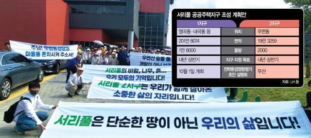 서울 서초구 서리풀2 공공주택지구 후보지에 거주하는 주민들이 수용 반대 집회를 진행하고 있다. 사진 제공=서리풀2지구 수용 반대 비상대책위원회
