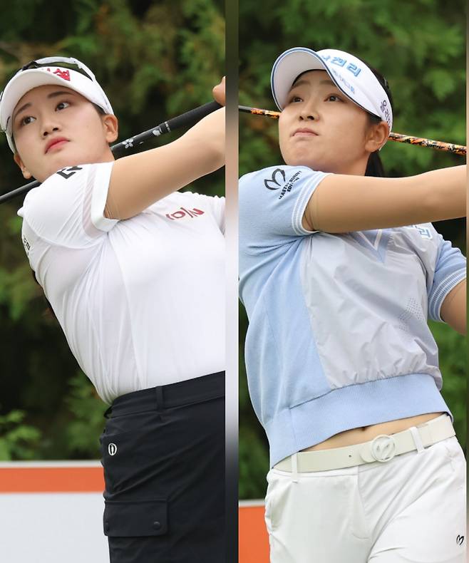 올 시즌 상금 1위, 대상 2위에 올라있는 노승희(왼쪽)와 대상 1위, 상금 2위에 랭크된 유현조. 둘은 엎치락뒤치락하며 2025년 KLPGA 최고 선수 자리를 놓고 선의의 경쟁을 펼치고 있다. 사진제공 | KLPGA